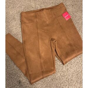 SPANX Faux Suede Leggings Rich Caramel Brown Medium NWT Pull On
